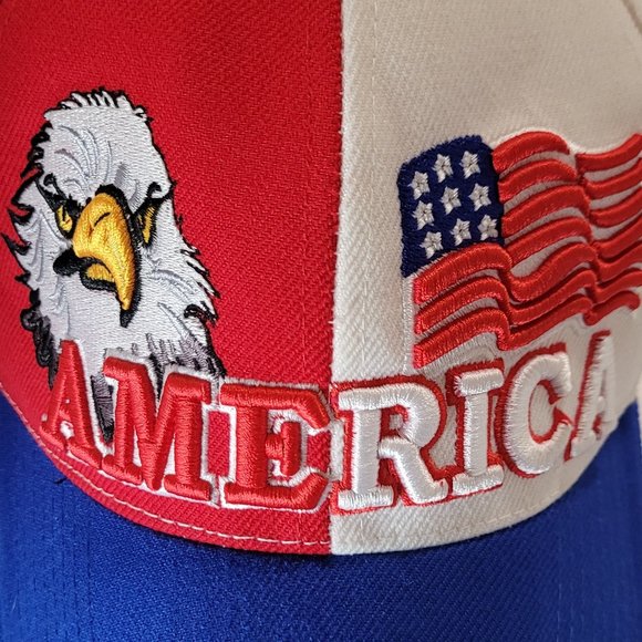 Baseball Cap AMERICA Bald Eagle USA Flag Red White Blue VelcroBack One Size - Picture 1 of 8
